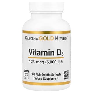California Gold Nutrition Vitamin D3 125 mcg (5,000 IU), 360 Fish Gelatin Softgels