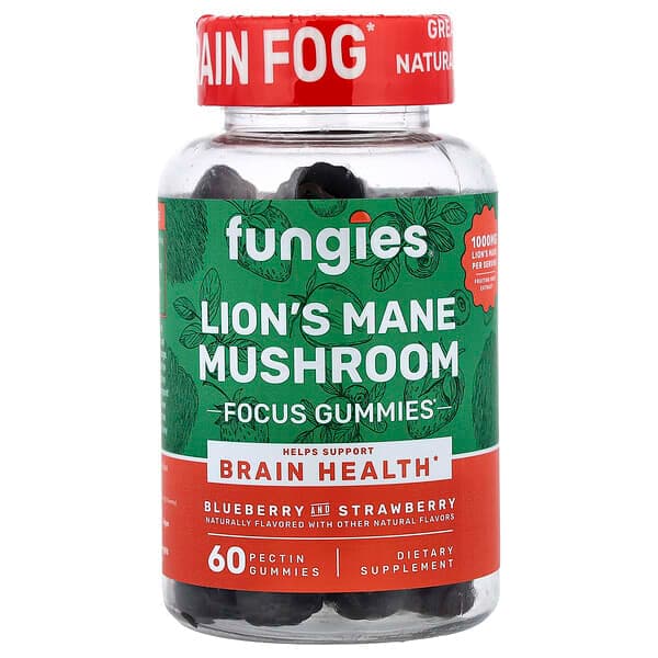 Fungies Lion's Mane Mushroom Gummies, Blueberry and Strawberry, 60 Count