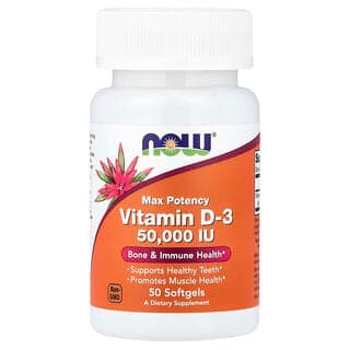 NOW Foods Vitamin D3 Max Potency, 50,000 IU, 50 Capsules