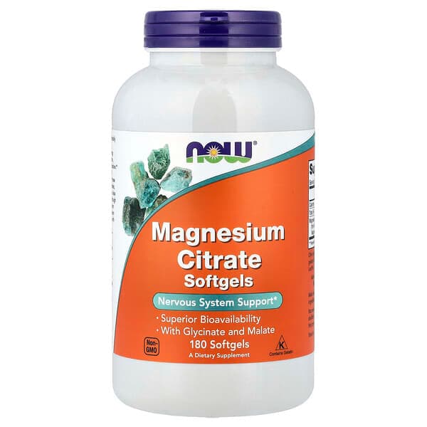 NOW Foods Magnesium Citrate Softgels, 180 Count