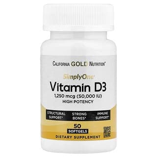 California Gold Nutrition SimplyOne Vitamin D3, 1,250 mcg, 50 Capsules