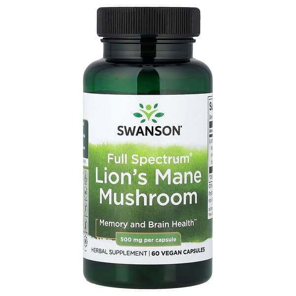 Swanson Full Spectrum Lion's Mane Mushroom 500 mg, 60 Vegan Capsules