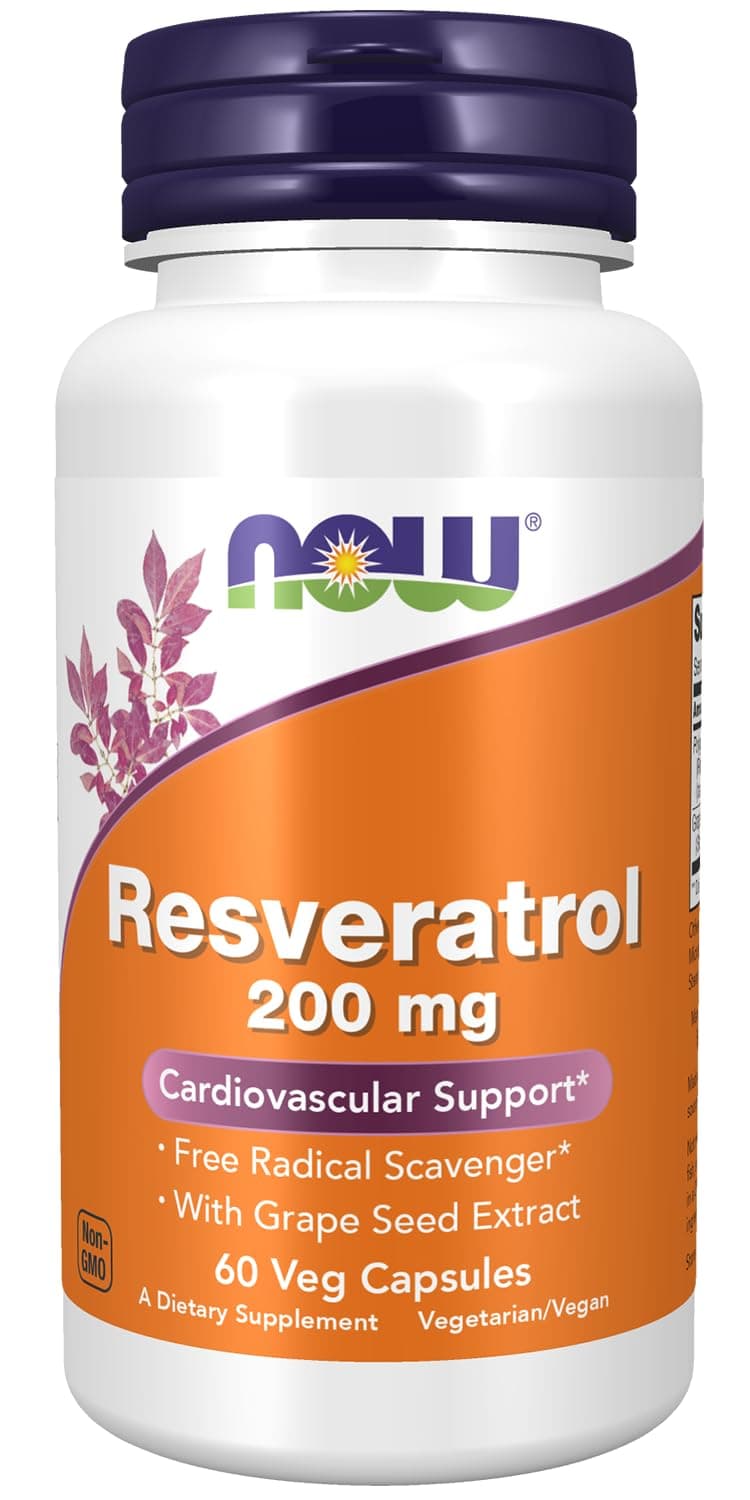 NOW Foods Resveratrol 200 mg with Red Wine Extract, 60 Veg Capsules