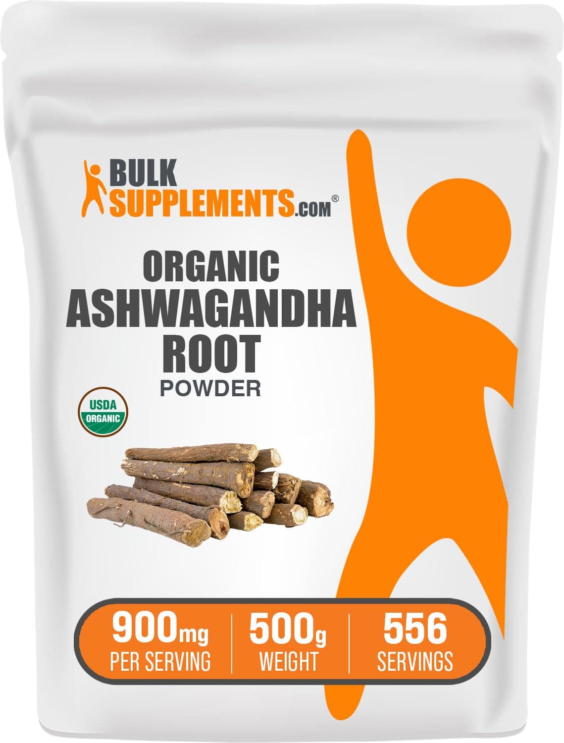 BulkSupplements com Organic Ashwagandha Powder - Organic Ashwagandha Supplements, Sourced from Ashwagandha Root - Gluten Free, 900mg per Serving, 500g (1.1 lbs) (Pack of 1) USDA Organic