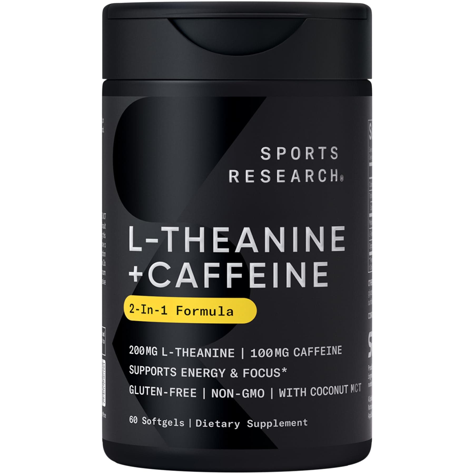 Sports Research L-Theanine with Caffeine & Coconut MCT Oil Liquid Softgels, 60 Count