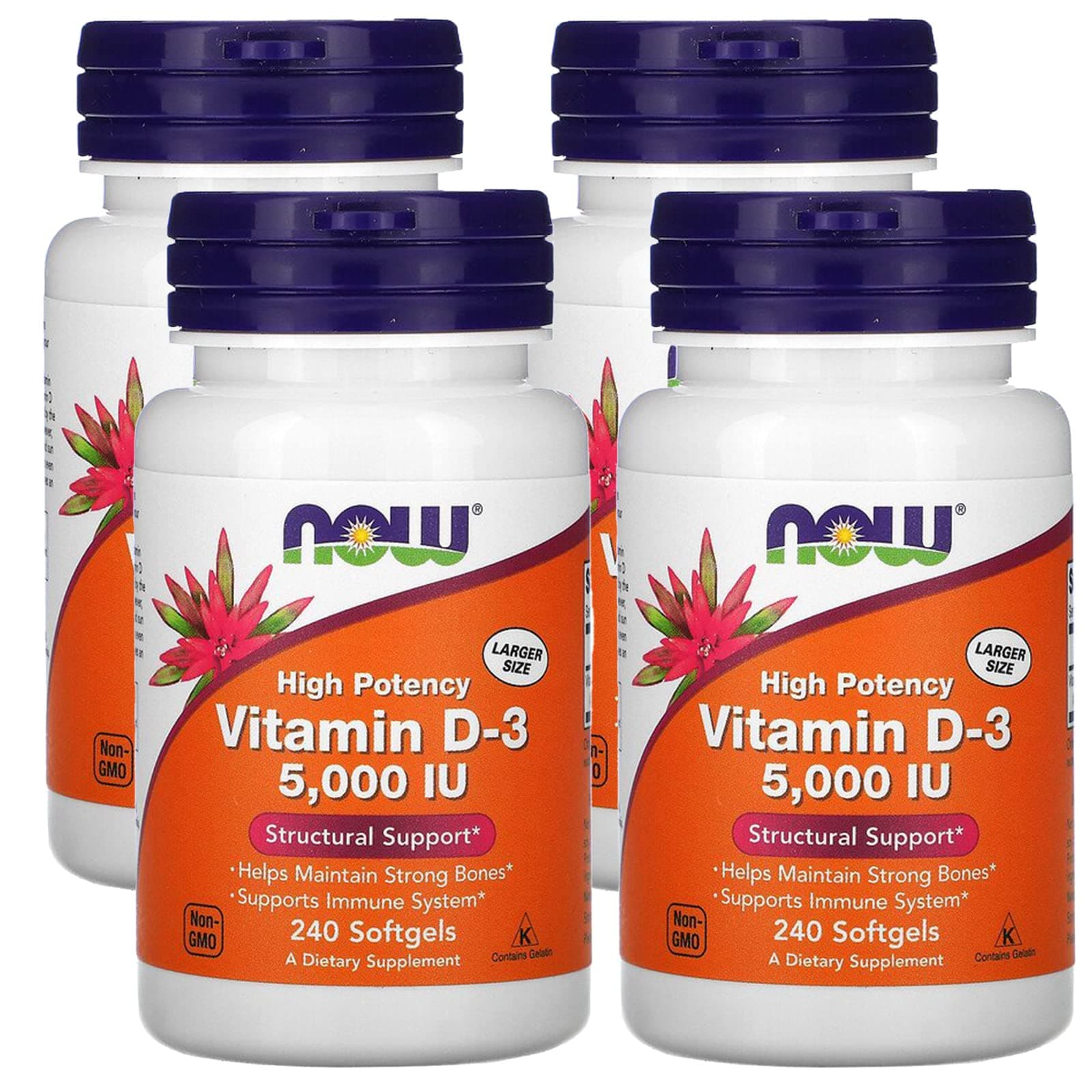 NOW Foods Vitamin D-3 5,000 IU Softgels, 240 Count