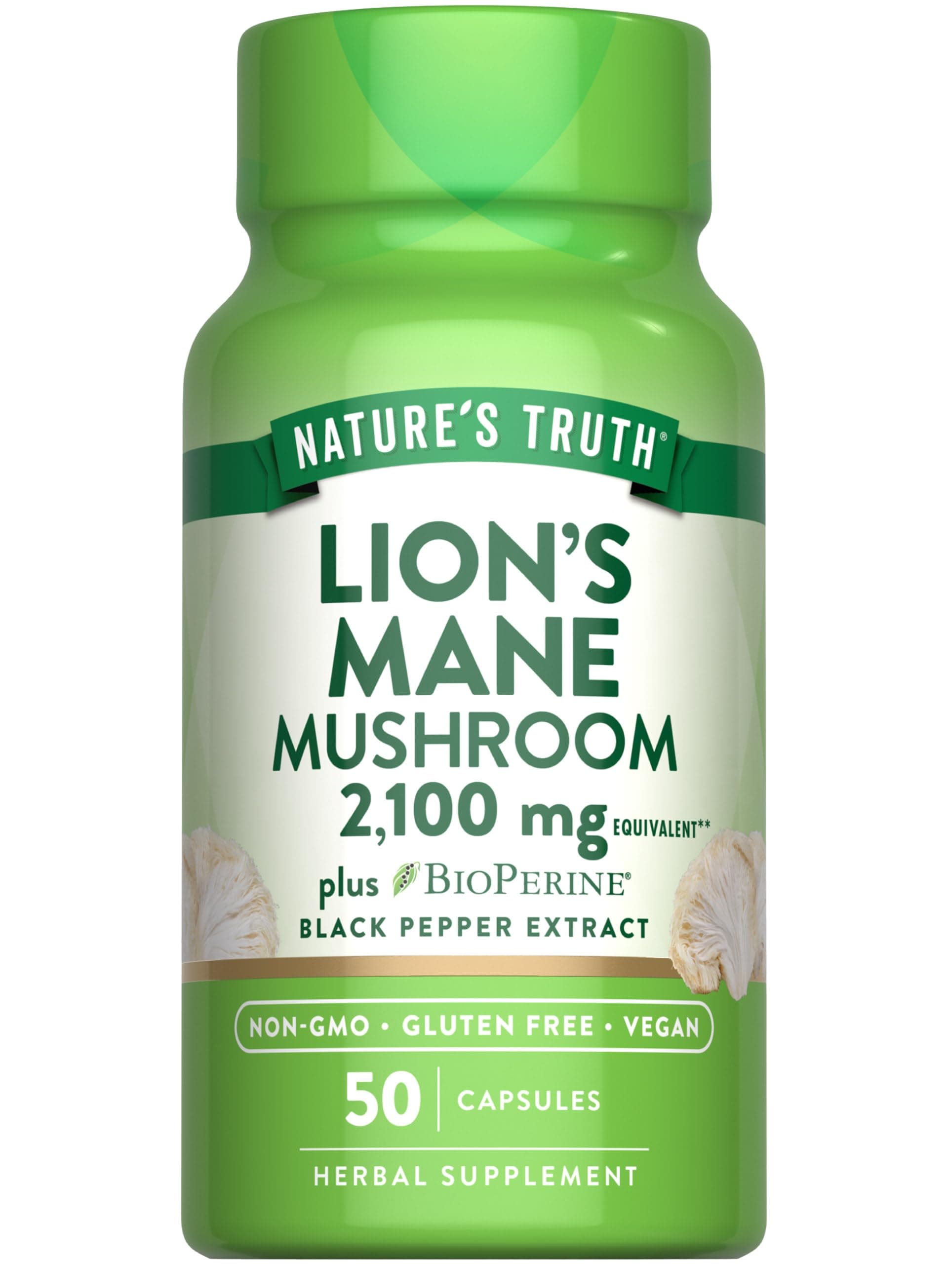 Nature's Truth Lion's Mane Supplement Capsules with BioPerine, 50 Count