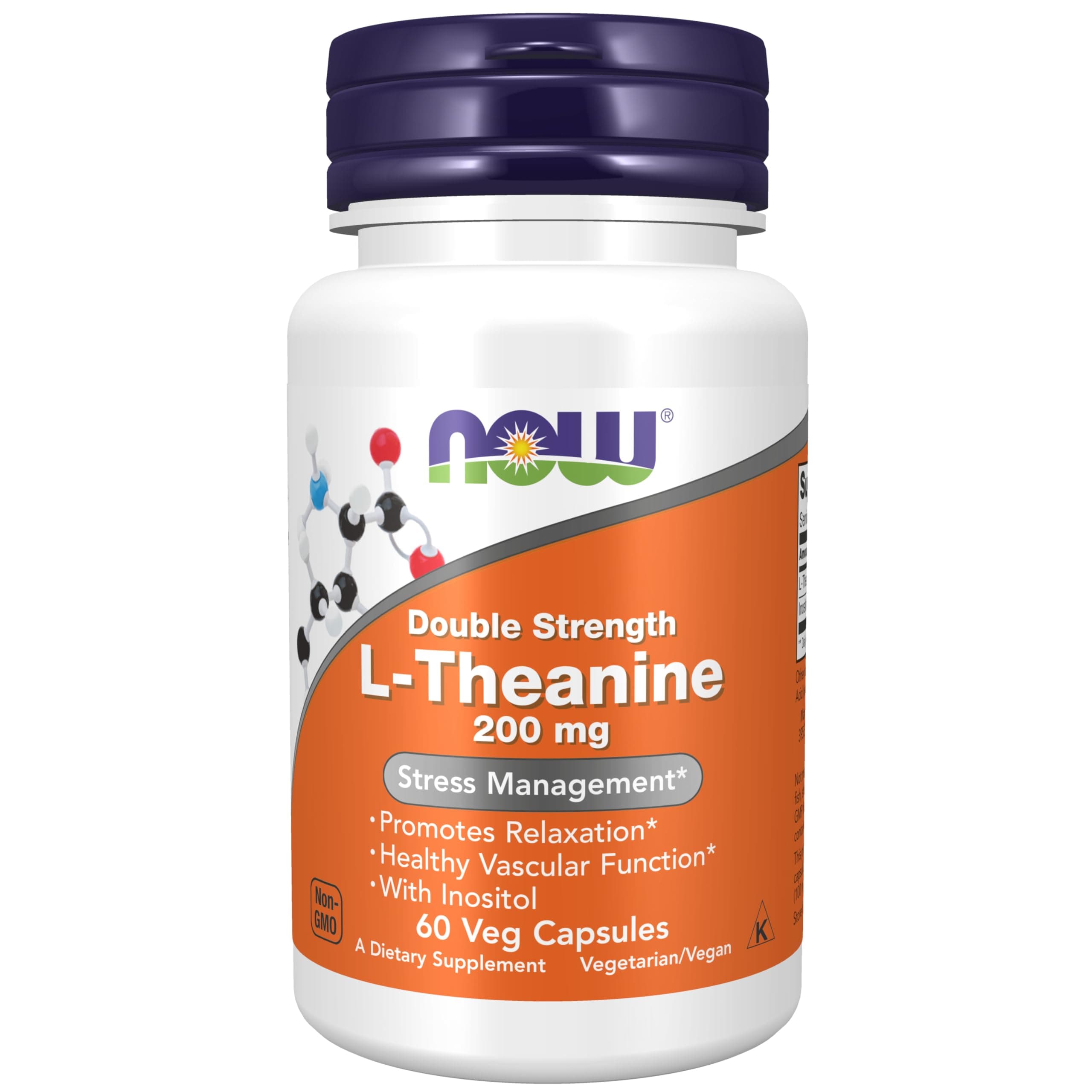 NOW Foods L-Theanine 200 mg with Inositol Veg Capsules, 60 Count