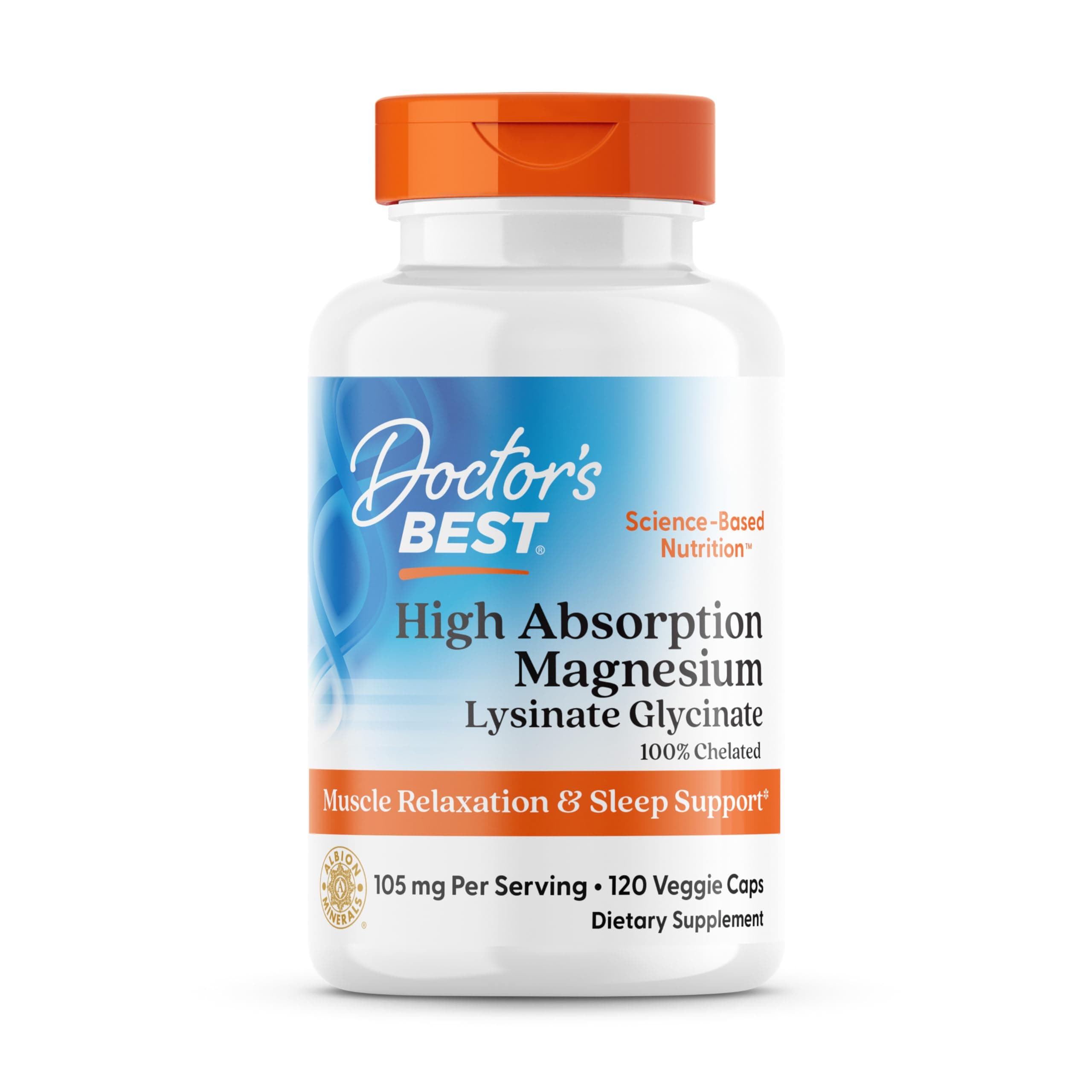 Doctor's BEST High Absorption Magnesium Glycinate Lysinate Capsules, 120 Veg Caps