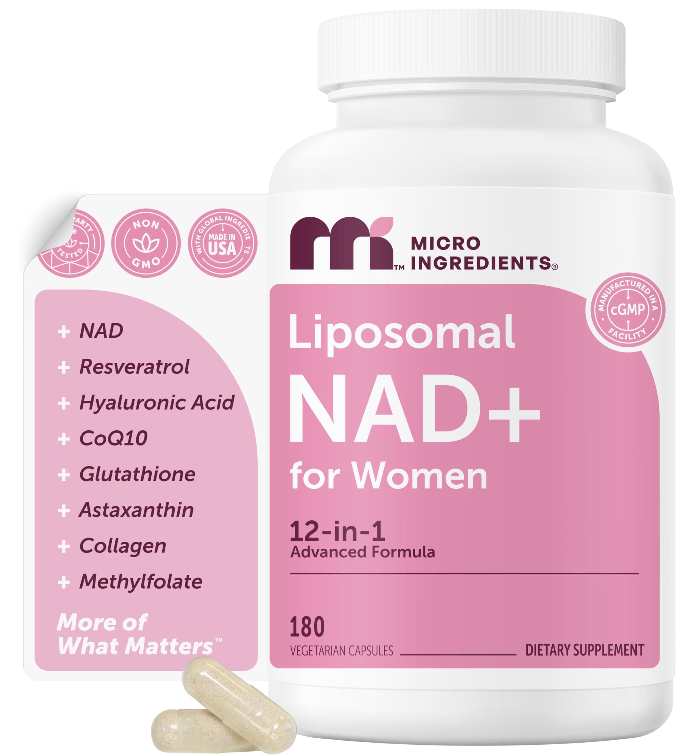 Micro Ingredients Liposomal NAD+ for Women Complex, 180 Veggie Capsules