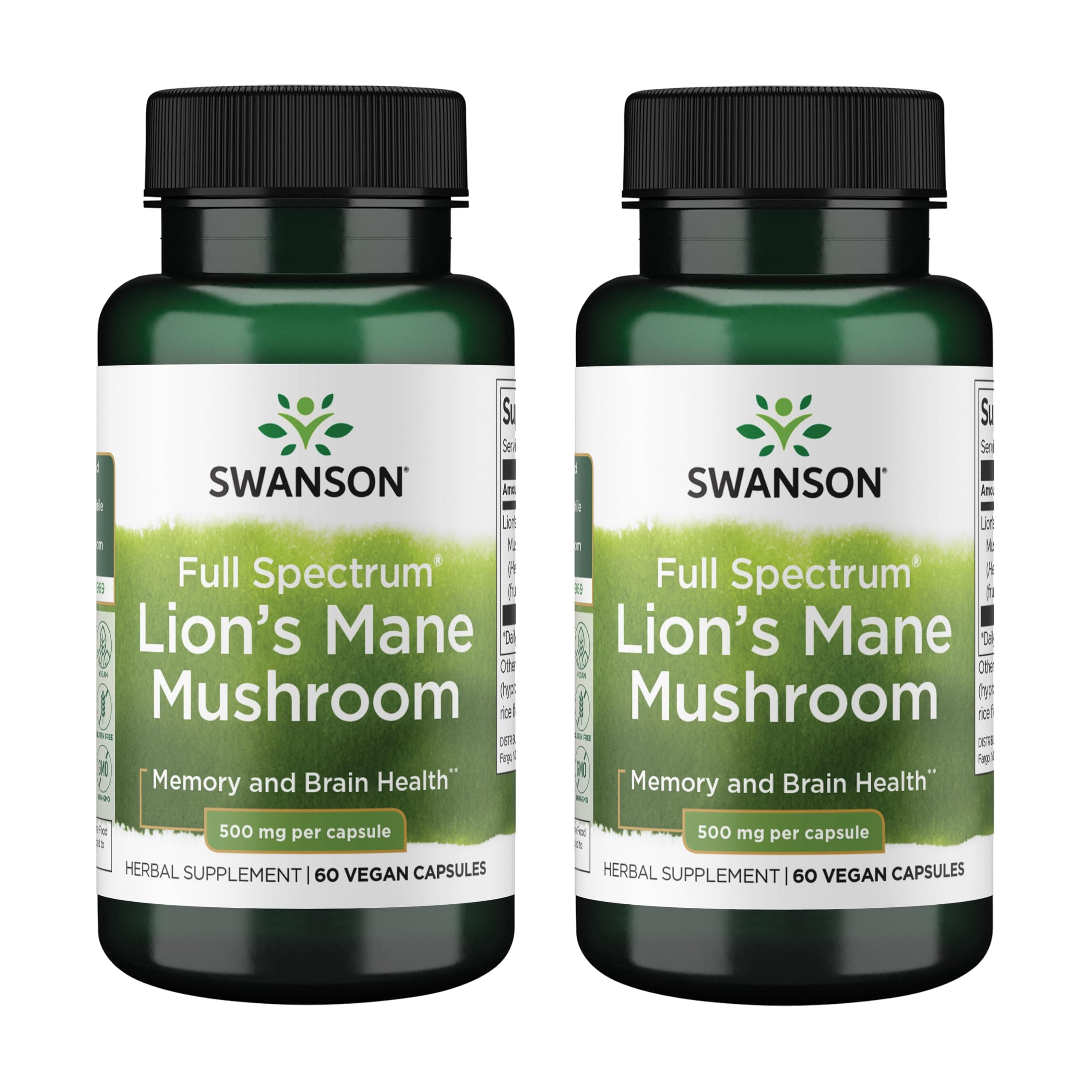 Swanson Full Spectrum Lion's Mane Mushroom Capsules, 60 Count (2 Pack)
