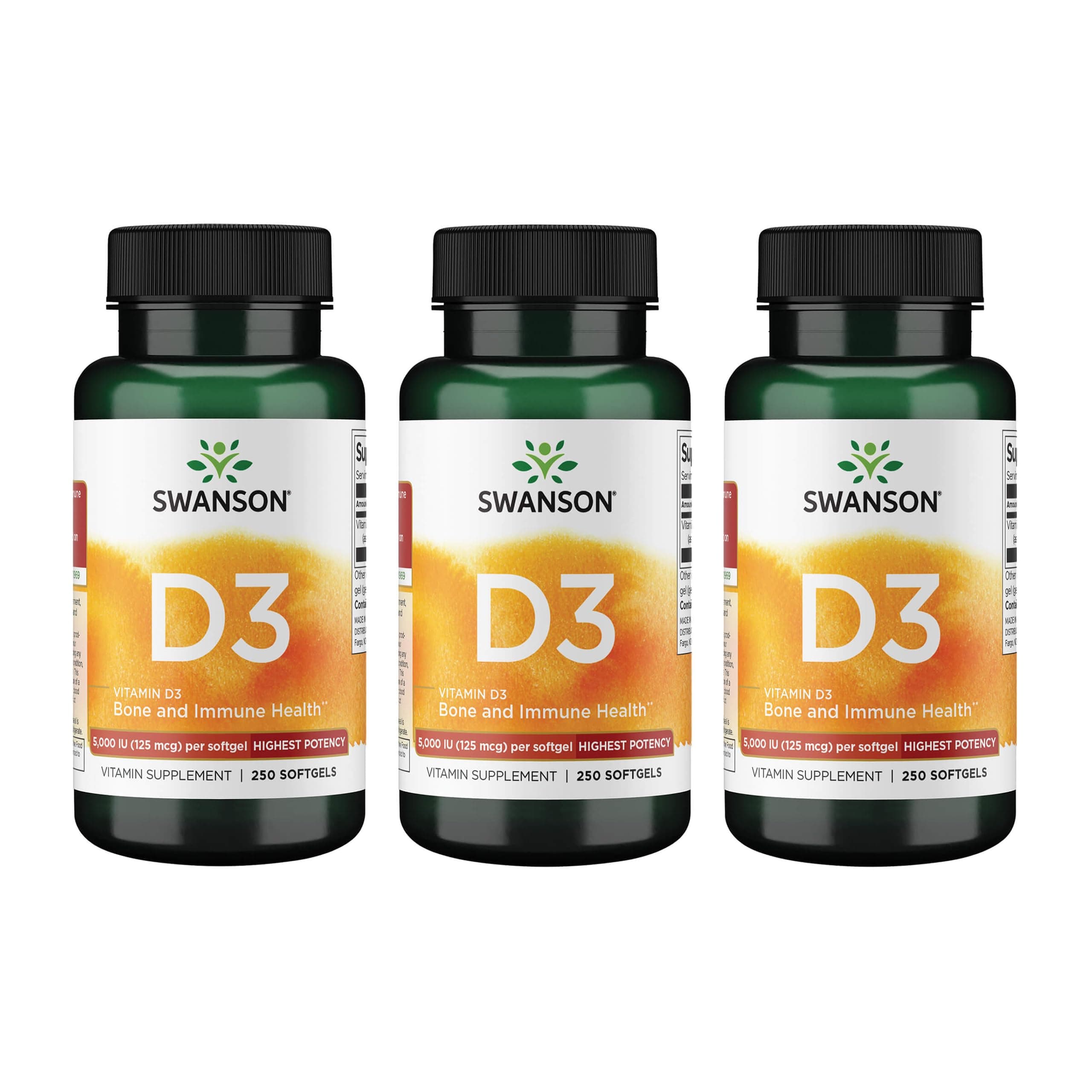 Swanson Vitamin D3 Softgels, 250 Count, 3 Pack